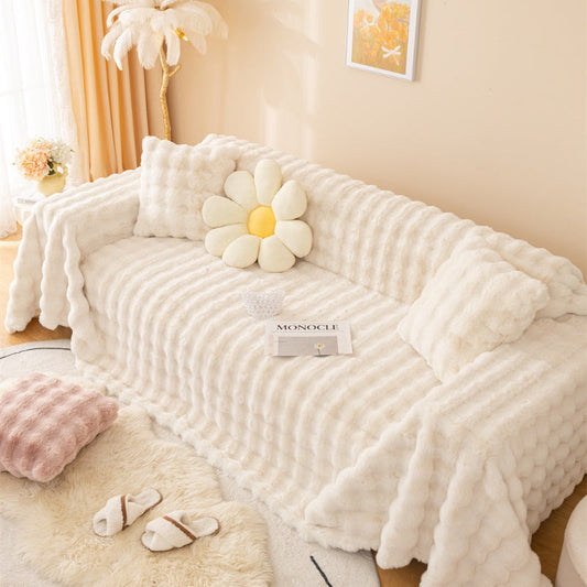 Plush Cream Style Sofa Cover