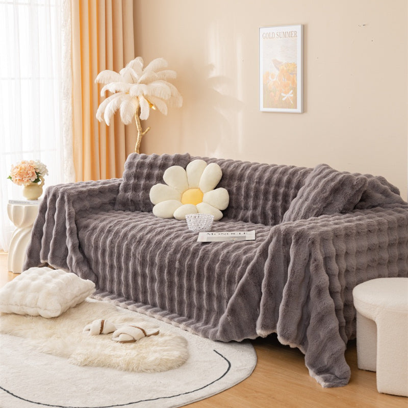 Plush Cream Style Sofa Cover